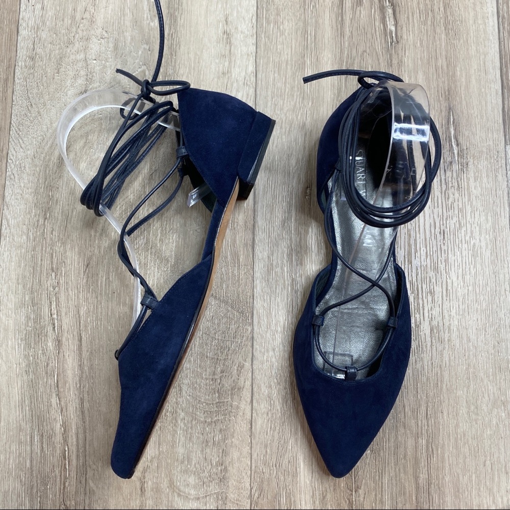 Stuart Weitzman Gilligan Lace-Up Flat Blue Size 7.5